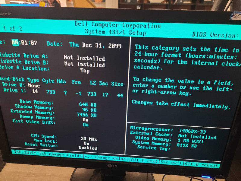 dell 433/L PC -486DX-33 33MHz processor 7456kb RAM, READ _