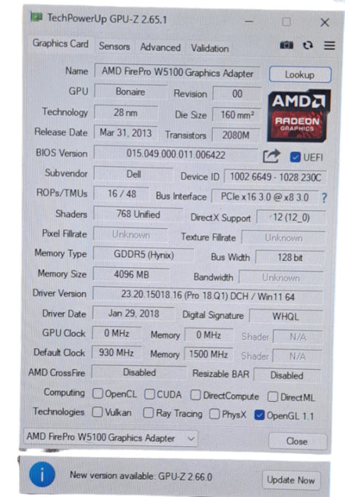 Dell AMD FirePro W5100 4 GB GDDR5 PCIE DisplayPort Q