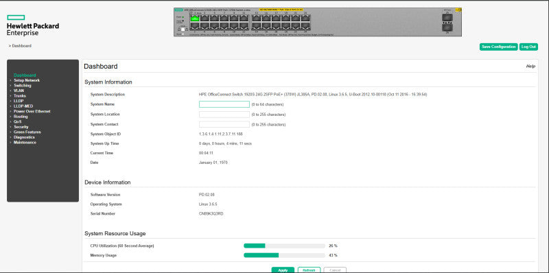 HPE OfficeConnect Switch 1920S 24G 2SFP PoE+ (370W) JL385A