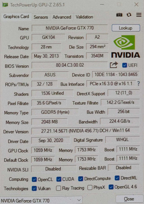 Asus GeForce GTX 770 2GB GDDR5 Graphics Card GTX770-DC20C-2GD5