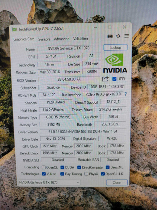 GIGABYTE NVIDIA GTX 1070 8GB Graphics Card - 3xDP 1xHDMI 1xDVI !