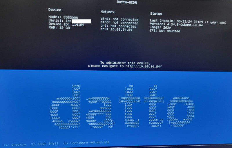 Datto S3B3000 4-Bay NAS Xeon D-1521 32GB DDR4 1x 120GB SSD + 3x 2TB HDDs _