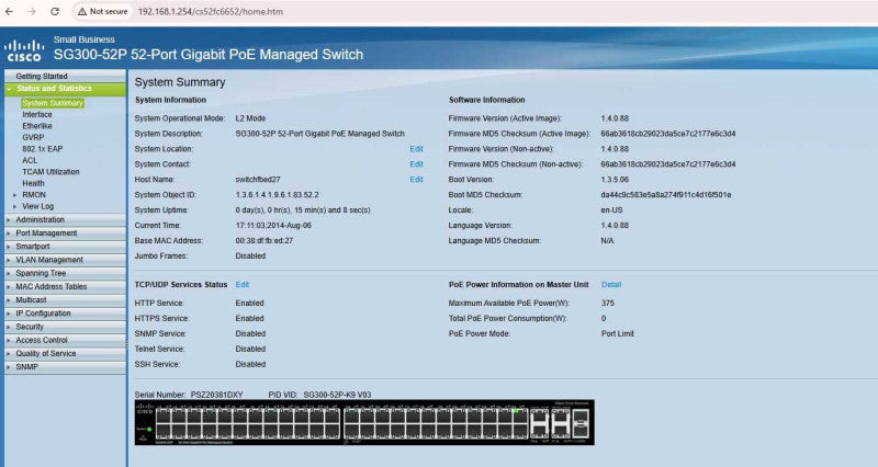 Cisco SG300-52P-K9 V03 52-Port Gigabit PoE Managed Switch w/ 2x SFP _
