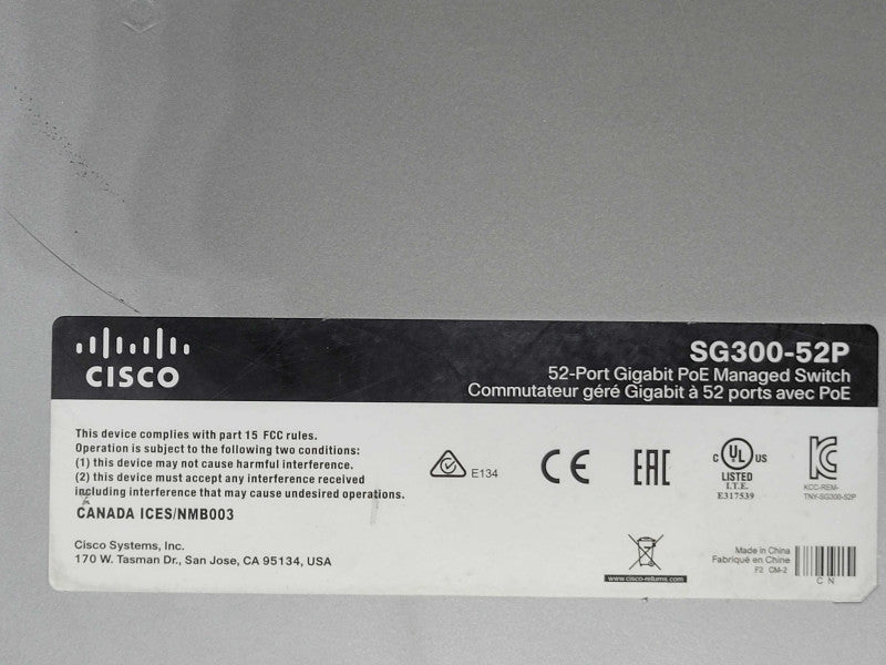 Cisco SG300-52P-K9 V03 52-Port Gigabit PoE Managed Switch w/ 2x SFP _