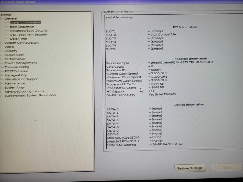 Dell Precision T5820 Board w/ Xeon W-2133 3.60GHz CPU & 32GB DDR4, READ _