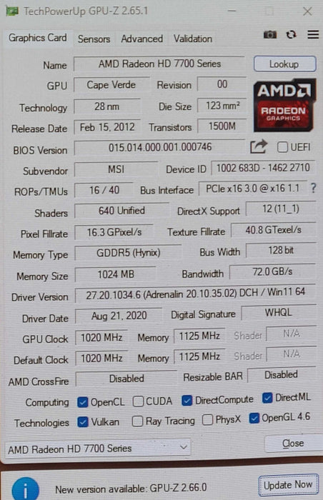 MSI V271 R7770-PMD1GD5 Graphics Card W/ 1x HDMI