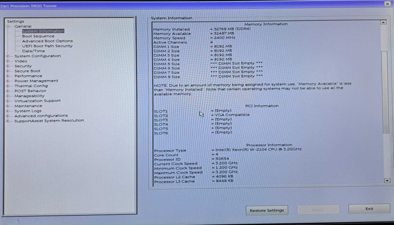 Dell Precision T5820 | Xeon W-2104 @3.20GHz, 32GB DDR4, Quadro P400, No HDD