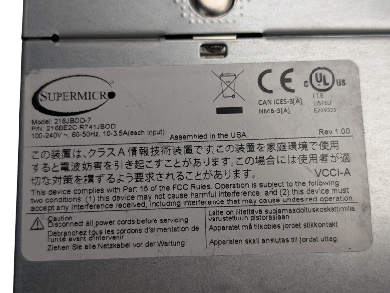 SUPERMICRO 216JBOD-7 216BE2C-R741JBOD CSE-216 CSE-PT JBOD-CB3 24 2.5" Bay -