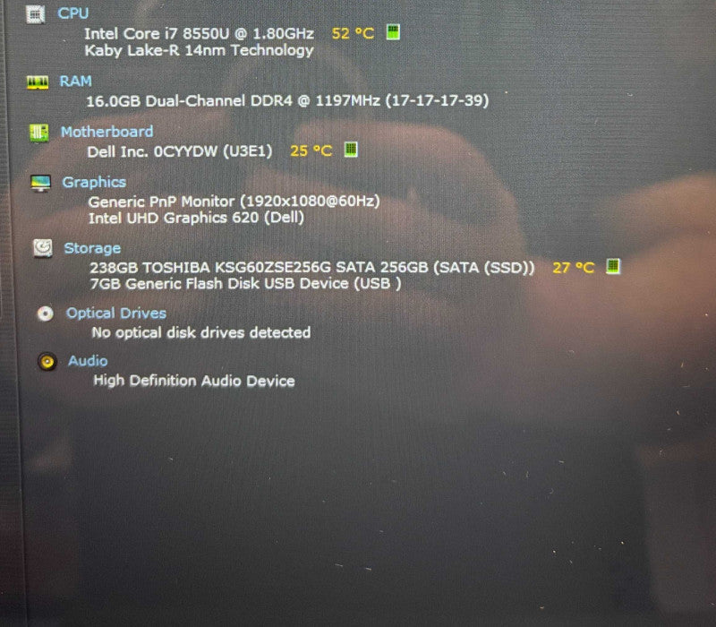 Dell Inspiron 5579 TOUCH Core i7-8550U@1.8GHz 16GB RAM 256GB  SSD READ  Lap200