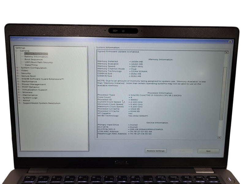Dell Latitude 5410 i5-10210U 16GB DDR4 256GB SSD READ ! Lap200