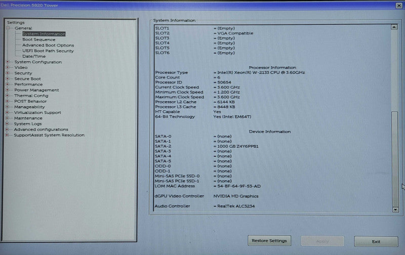 Dell Precision T5820, Xeon W-2133 3.60GHz, 128GB DDR4, 1TB HDD, P400