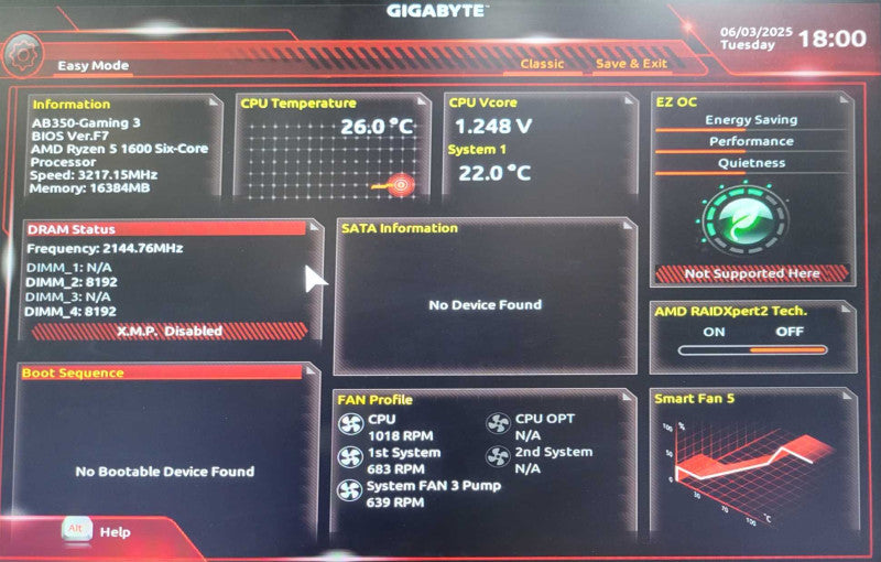 Custom/Gigabyte GA-AB350-Gaming 3 with AMD Ryzen 5 1600 Six-Core 16GB RAM _