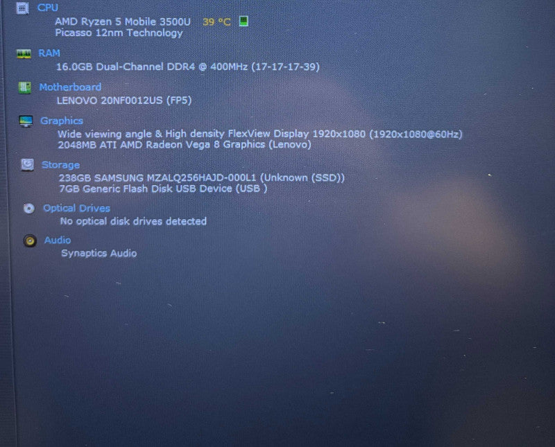 Lenovo ThinkPad E595 AMD Ryzen 5 3500U 16GB RAM 256GB SSD READ  Lap200
