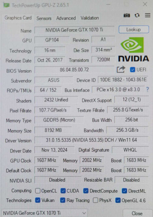 ROG-STRIX-GTX1070TI-A8G-GAMING GAMING Graphics card _