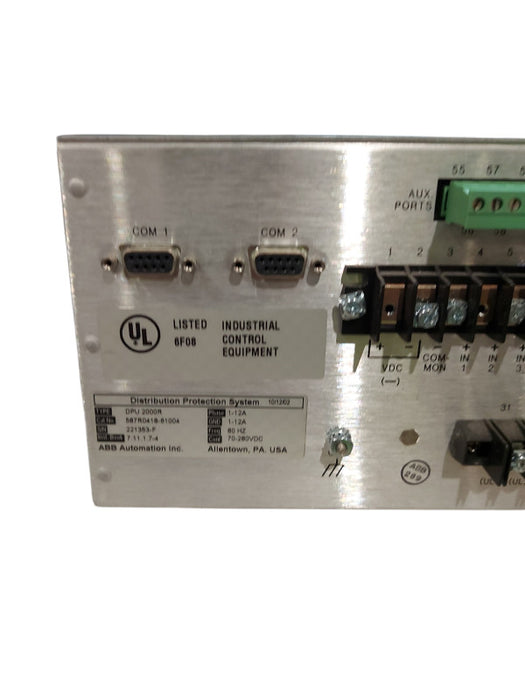 ABB DPU 2000R 544 587R1412-61004 DISTRIBUTION PROTECTION SYSTEM RELAY POWER