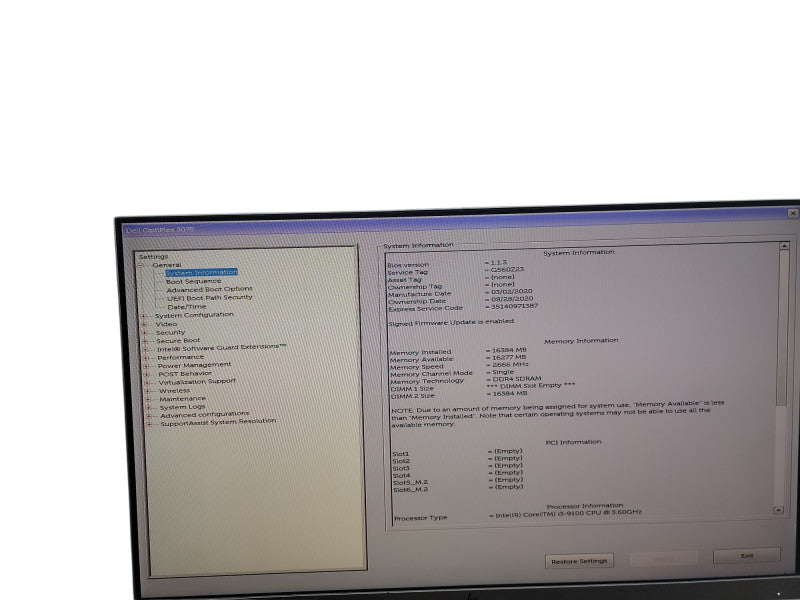 Dell OptiPlex 3070 MT i3  - 9100 @ 3.60GHz 16GB DDR4 Ram θ