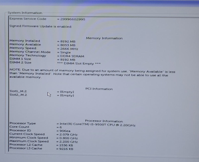Dell OptiPlex 7070 USFF | i5-9500T@2.20GHz 8GB RAM NO-HDD/SSD-TESTED GOOD  Q