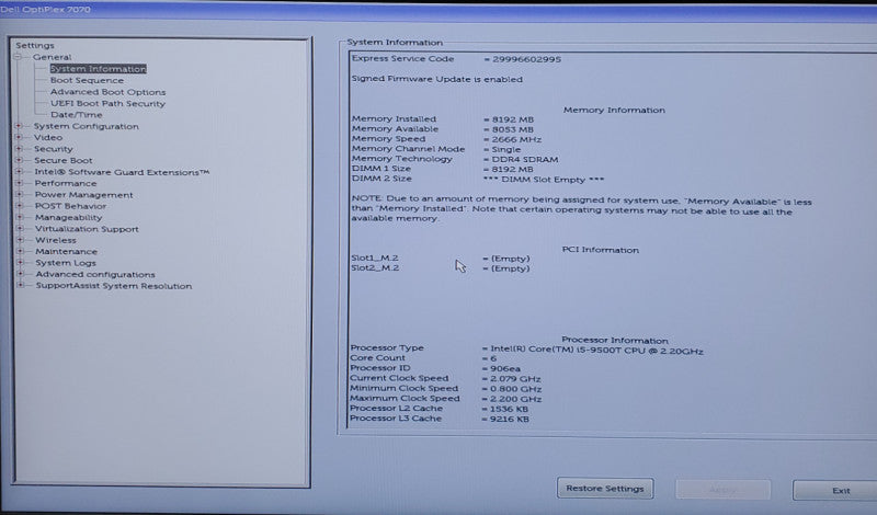 Dell OptiPlex 7070 USFF | i5-9500T@2.20GHz 8GB RAM NO-HDD/SSD-TESTED GOOD  Q