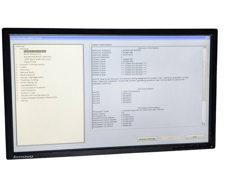 DELL Precision 5820 Tower Intel Xeon W-2135 32GB RAM READ  -