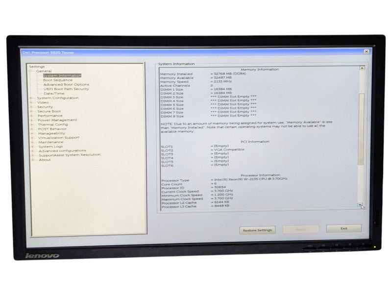 DELL Precision Tower 5820 Intel Xeon W-2135 32GB RAM & 240GB SSD  -