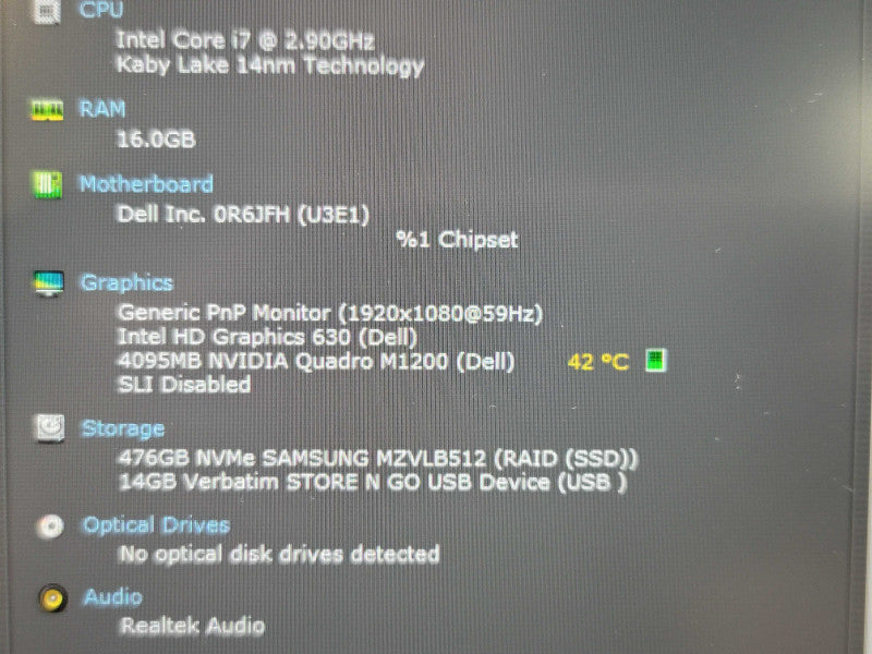 Dell Precisionm 5520 i7 7820HQ 16GB DDR4 GTX 512GB SSD Low Bat  β BudLap