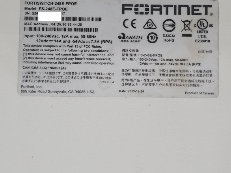 Fortinet FortiSwitch 248E-FPOE Managed L2 Gigabit Ethernet Switch _