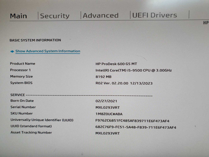 HP ProDesk 600 G5 MT i5-9500 3GHz 8GB RAM - No HDD