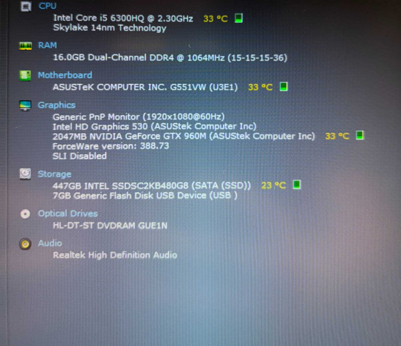 ASUS ROG G551VW i5-6300HQ@2.3GHz GeForce GTX960M 2GB GPU 16GB RAM 280GB SSD  Lap200