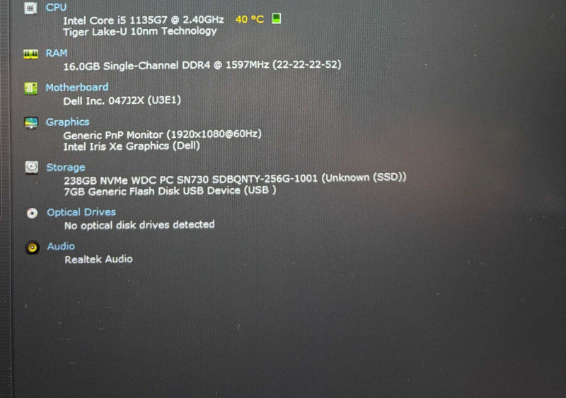 Dell Latitude 5420 i5-1135G7 16GB RAM 256GB SSD No Power Adapter READ  Lap200
