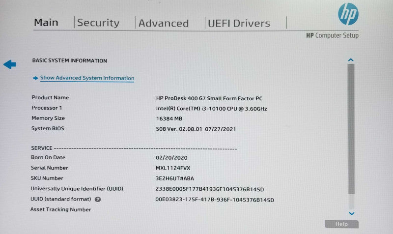 HP ProDesk 400 G7 SFF, Intel i3-10100 CPU 3.60GHz, 16GB RAM - NO HDD