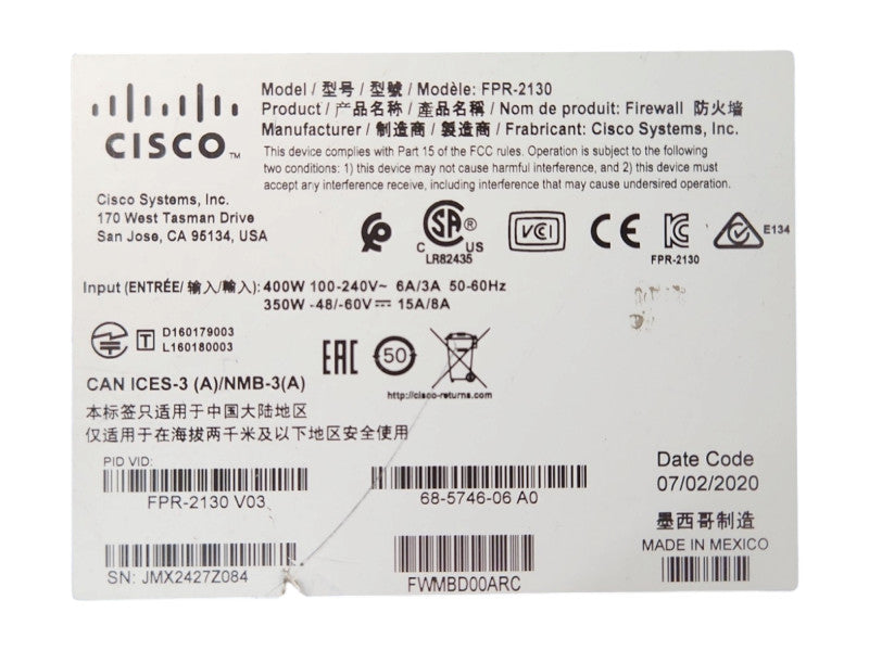 Cisco Firepower FPR-2130 12x1G RJ-45 4x10G SFP+ Firewall Appliance *No OS*