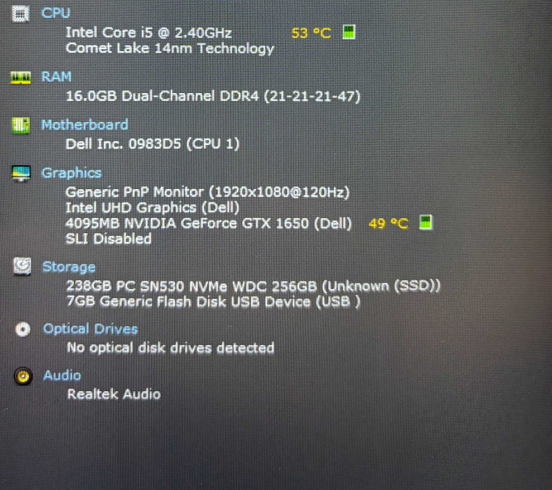 Dell G15 5510 i5-10200H@2.4GHz GTX 1650 4GB GPU 16GB RAM 256GB SSD  Lap200