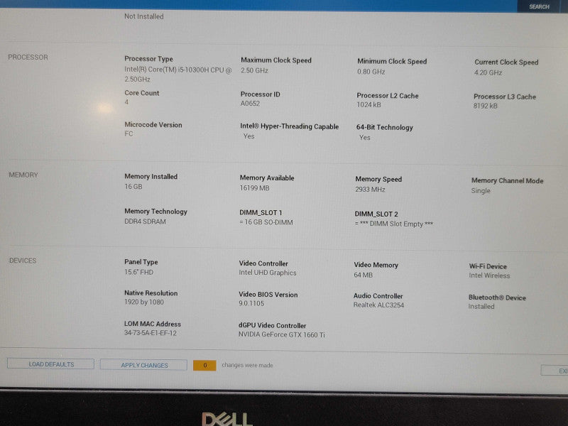 Dell G5 5500 15" i5-10300H 16GB DDR4 GTX 1660 Ti 256GB SSD  β Lap200