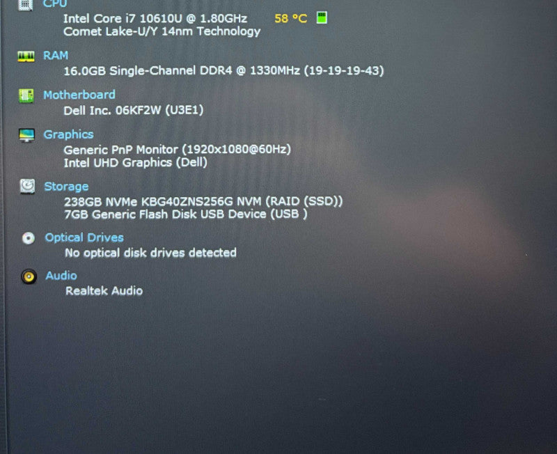 Dell Latitude 5410 Core i7-10610U@1.8GHz 16GB RAM 256GB SSD READ  Lap200