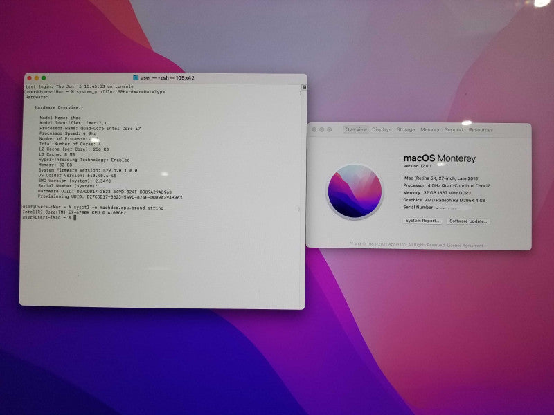 Apple iMac 27" Retina 5K 2015, i7-7600K CPU 4.0GHz 32GB RAM - 3TB