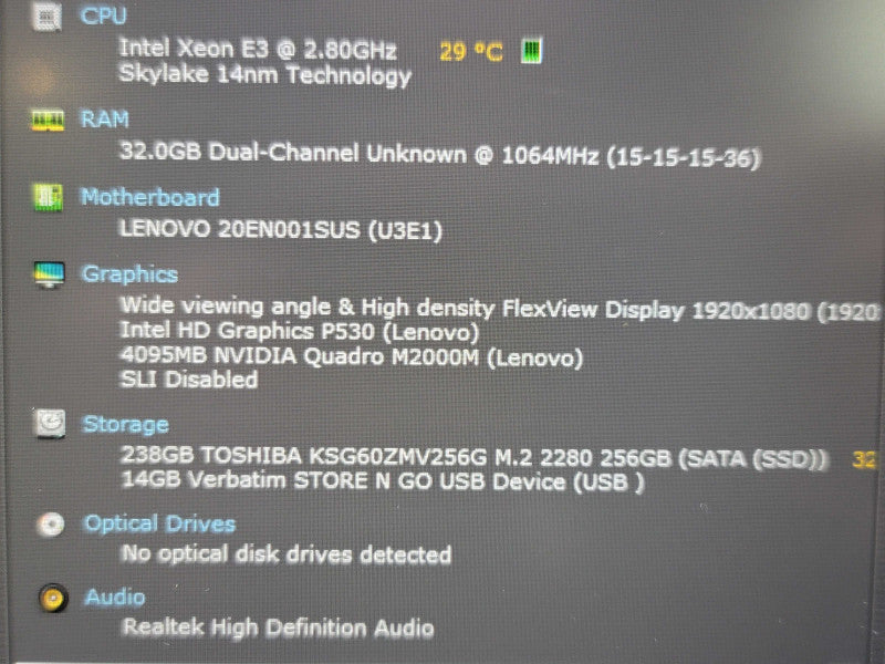 Lenovo ThinkPad P50 Xeon E3-1505M 32GB DDR4 Quadro M2000M 256GB SSD  β Lap200