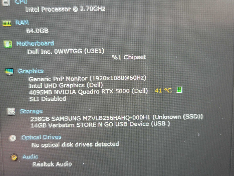 Dell Precision 7750 i7-10850H 64GB DDR4 Quadro RTX 5000 256GB NVMe READ β Lap200