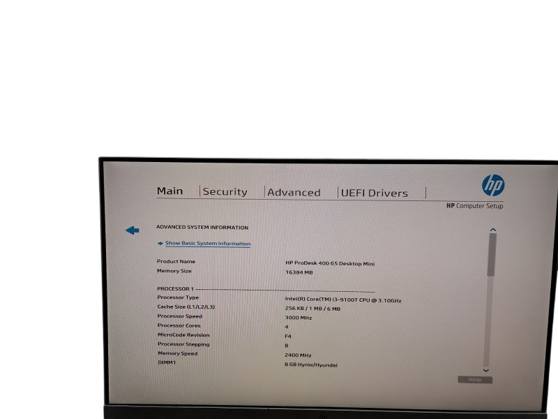 HP ProDesk 400 G5 Mini i3 - 9100T @ 3.10GHz 16GB DDR4 Ram Qθ