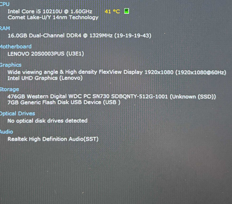 Lenovo ThinkPad T14 Core i5-10210U@1.6GHz 16GB RAM 512GB SSD READ  Lap200