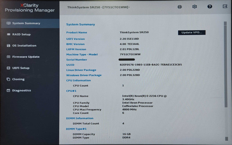 Lenovo ThinkSystem SR250 1U 4x 3.5", Xeon E-2236, 64GB DDR4, 2x 4TB SAS