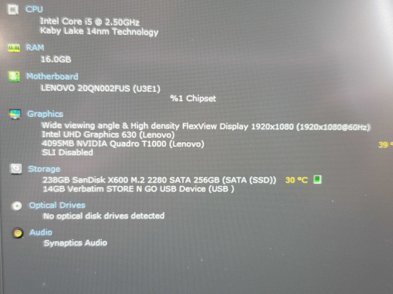 Lenovo ThinkPad P53 i5-9400H 16GB DDR4 Quadro T1000 256GB SSD  β Lap200