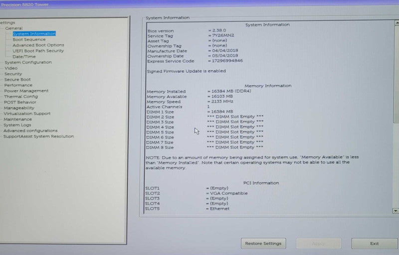 Dell Precision T5820, Xeon W-2135 3.70GHz, 16GB DDR4, M2000 GPU, No PSU _