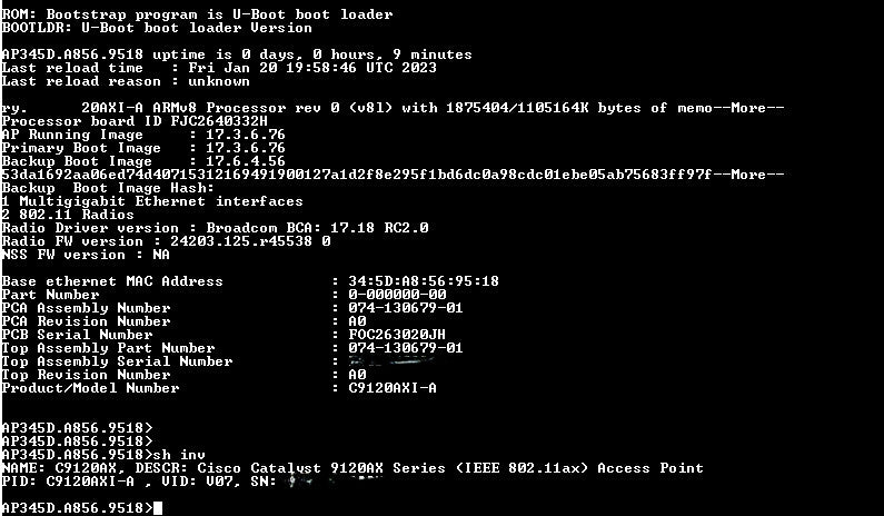Cisco C9120AXI-A Catalyst 9120AX Series Wifi 6 Access Point