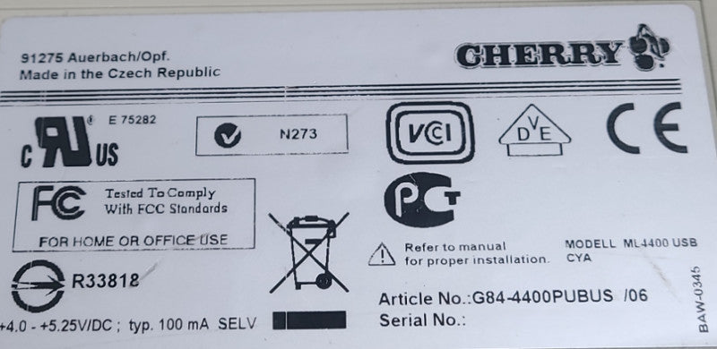 Cherry ML4400 USB Keyboard with Integrated Trackball TESTED WORKING
