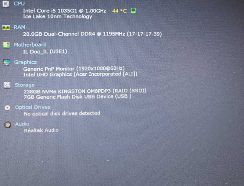 Acer Aspire A515-55 Cire i5-1035G1@1GHz 20GB RAM 256GB SSD READ  Lap200