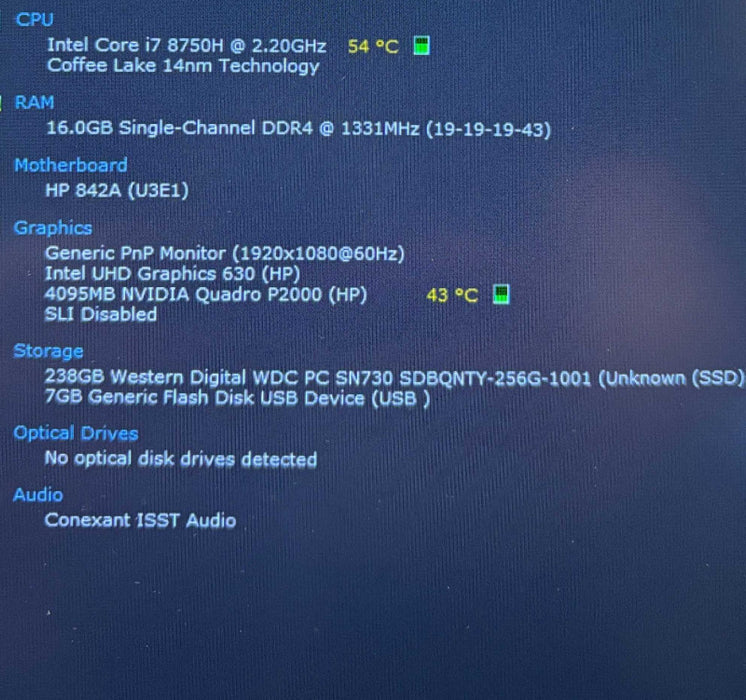HP ZBook 15 G5 i7-8750H@2.2GHz QUADRO P2000 4GB GPU 16GB RAM 256GB SSD  Lap200