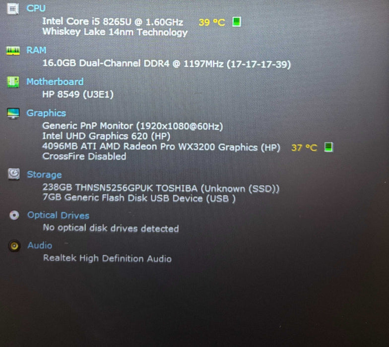 HP ZBook 14u G5 i5-8265U@1.6Gh Radeon Pro WX3200 4GB GPU 16GB RAM 256GB SSD  Lap200