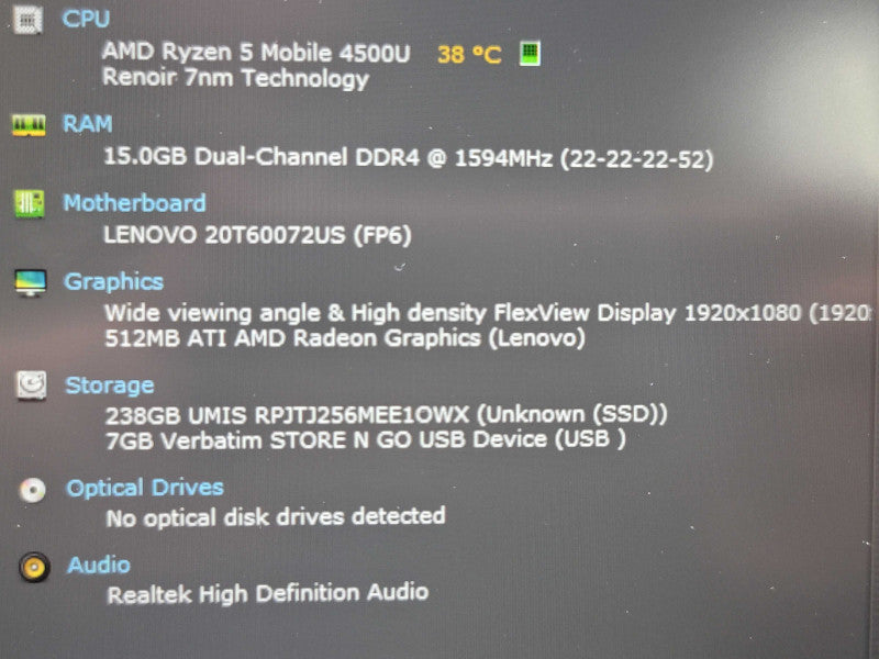 Lenovo ThinkPad E14 Gen 2 Ryzen 5 4500U 16GB DDR4 256GB SSD no adapters  Qβ Lap200