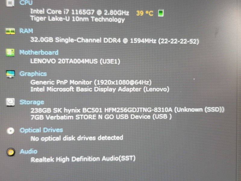 Lenovo ThinkPad E14 Gen 2 i7-1165G7 32GB RAM 256GB SSD  β Lap200
