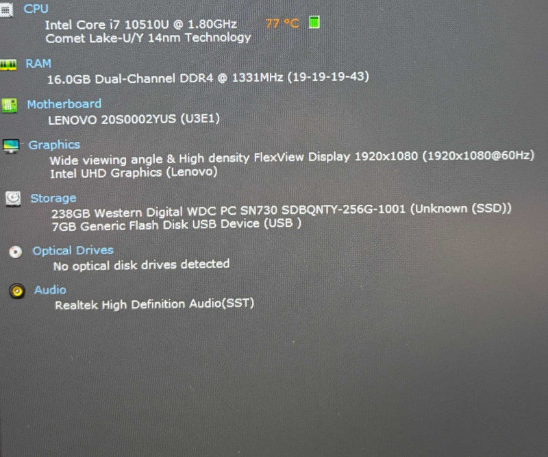 Lenovo ThinkPad T14 Gen 1 Core i7-10510U@1.8GHz 16GB RAM 256GB SSD READ!  Lap200